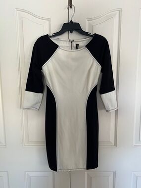 Tracy Reese Black and Cream Colorblock Ponte Sheath Dress